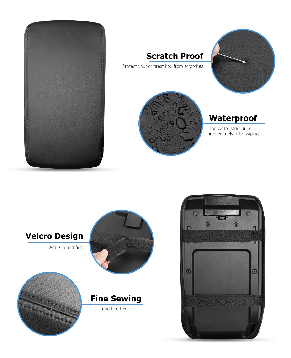 INTGET Leather Armrest Cover for 2025 Subaru Crosstrek/Impreza, Black Stitches, 2024+ Console Seat Protector